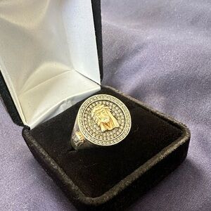 925 Silver Jesus Face Cz Ring
